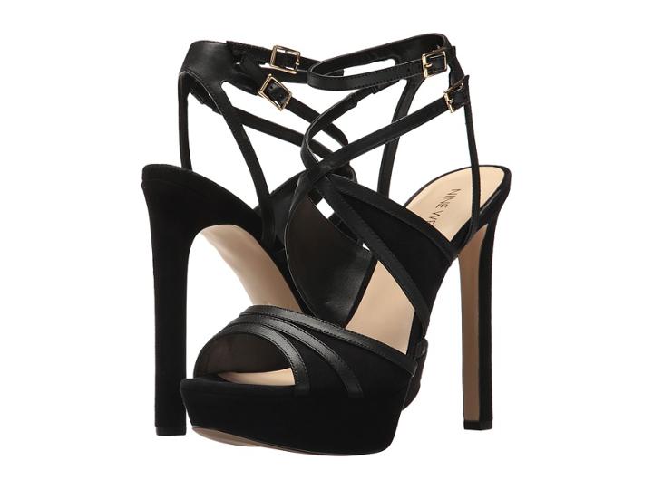 Nine West Valeska Platform Heel Sandal (black/black Dress Calf/isa Kid Suede) High Heels