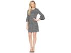 Calvin Klein Ponte Plaid Bell Sleeve Sheath Dress Cd8p286l (black/cream) Women's Dress