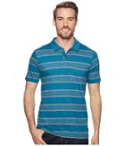 The North Face Short Sleeve Cool Canyon Polo (blue Coral Stripe) Men's Clothing