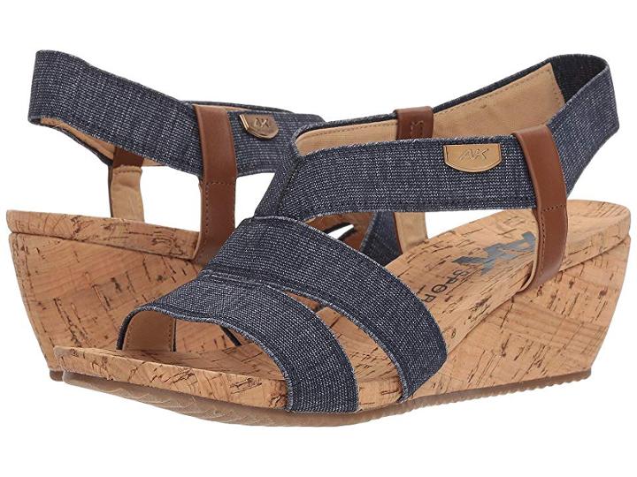 Anne Klein Cabrini (blue/white/cognac Fabric) Women's Wedge Shoes