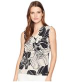 Calvin Klein Tie Neck Blouse (khaki Multi) Women's Clothing