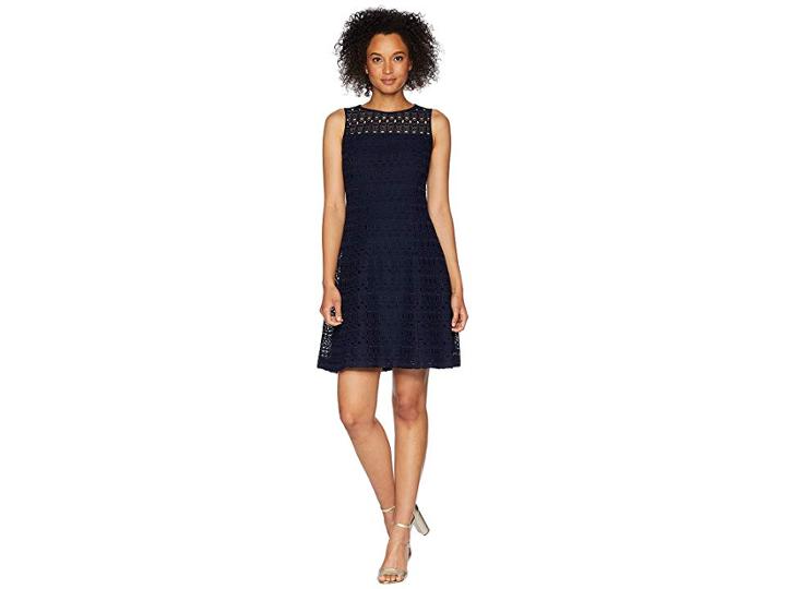 Lauren Ralph Lauren 148h Embroidered Mondriana Sleeveless Day Dress (lighthouse Navy) Women's Dress