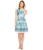 Christin Michaels Frances Cap Sleeve Fit And Flare Dress (blue/green) Women's Dress