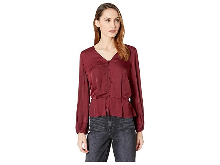 Vince Camuto Long Sleeve Peplum Hem Button Down Blouse (manor Red) Women's Blouse