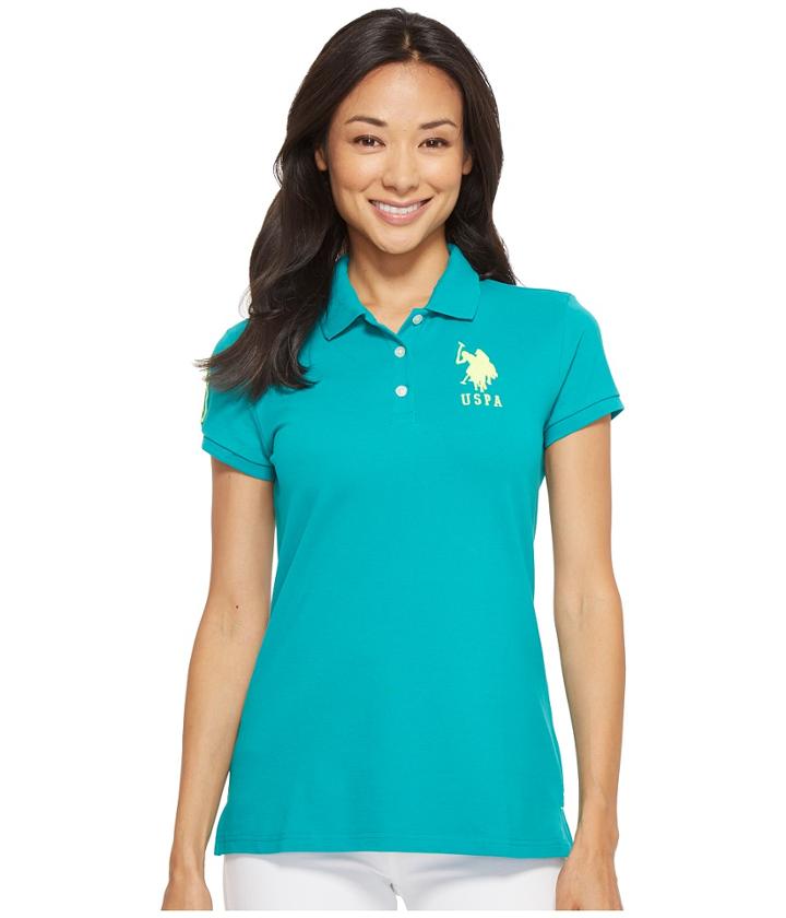 U.s. Polo Assn. Neon Logos Short Sleeve Polo Shirt (isola Turquoise) Women's Short Sleeve Knit