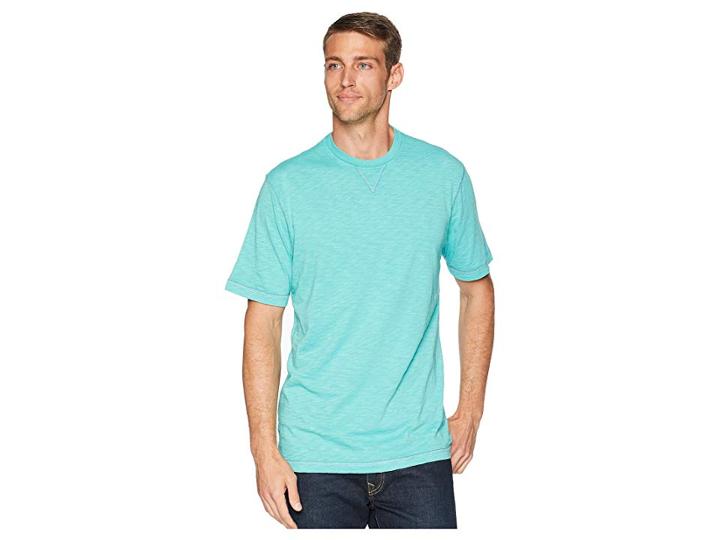 True Grit Heritage Slub Classic Fit Pigment Dyed Short Sleeve Knit Crew With Contrast Coverstitch (vintage Turquoise) Men's T Shirt