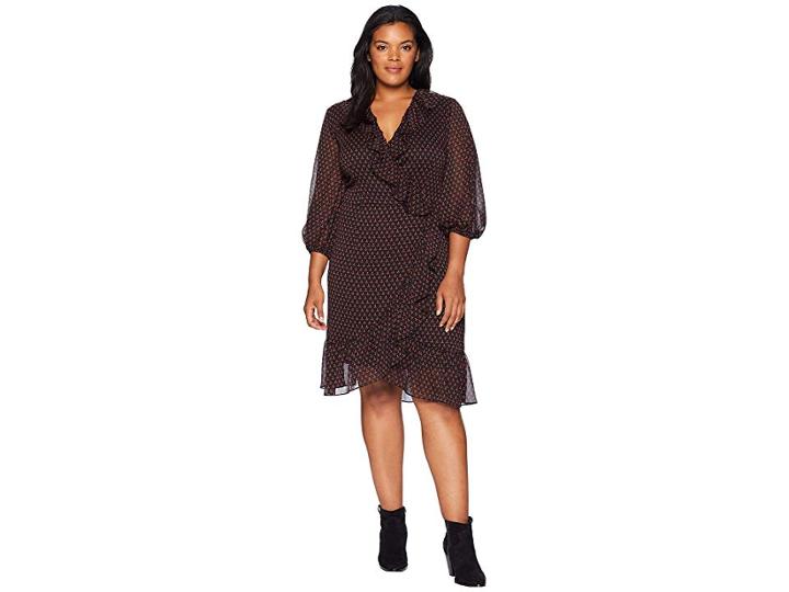 Adrianna Papell Plus Size Diamond Foulard Wrap Dress (black Multi) Women's Dress