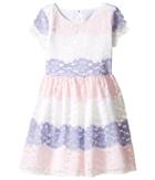 Us Angels Stripe Lace Dress W/ Cut Out Back (big Kids) (pink) Girl's Dress