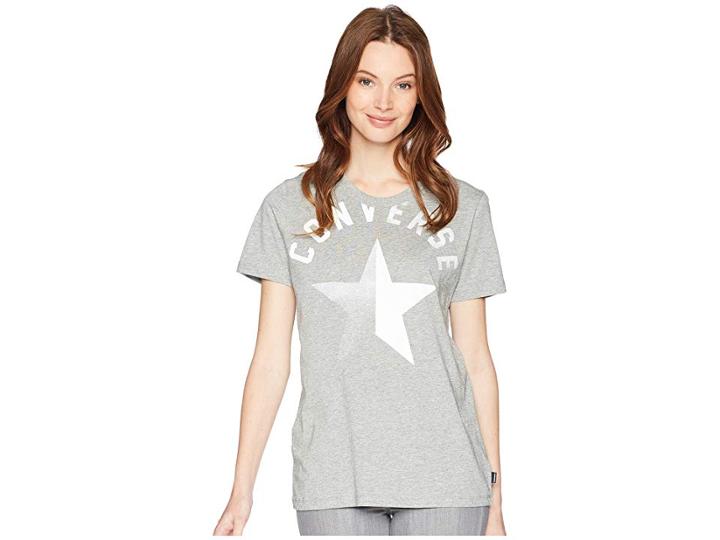 Converse Split Star Crew Tee (vintage Grey Heather) Women's T Shirt