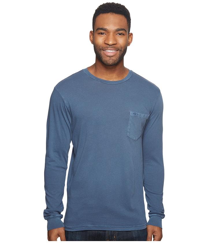 Rvca Ptc Pigment Long Sleeve (dark Denim) Men's Clothing