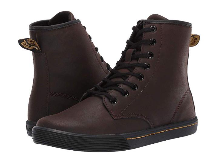 Dr. Martens Sheridan Octavo (dark Brown Mohawk Non Woven Synthetic/black Soft Pu) Women's Boots