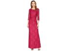 Marina Long Sleeve Glitter Lace Dress With V Drapped Back And Side Shirring (ruby) Women's Dress