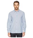 Calvin Klein Long Sleeve Washed Stripe Button Down Shirt (clear Sky) Men's Clothing