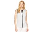 Ivanka Trump Matte Jersey Contrast Piping Sleeveless Printed Top (navy/ivory) Women's Clothing