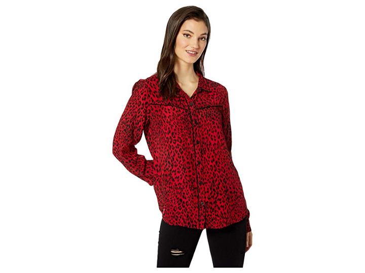 Sanctuary Joni West Shirt (red Leopard) Women's Long Sleeve Button Up