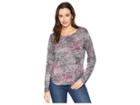 Nally & Millie Burnout Long Sleeve Purple Print Top (multi) Women's Clothing