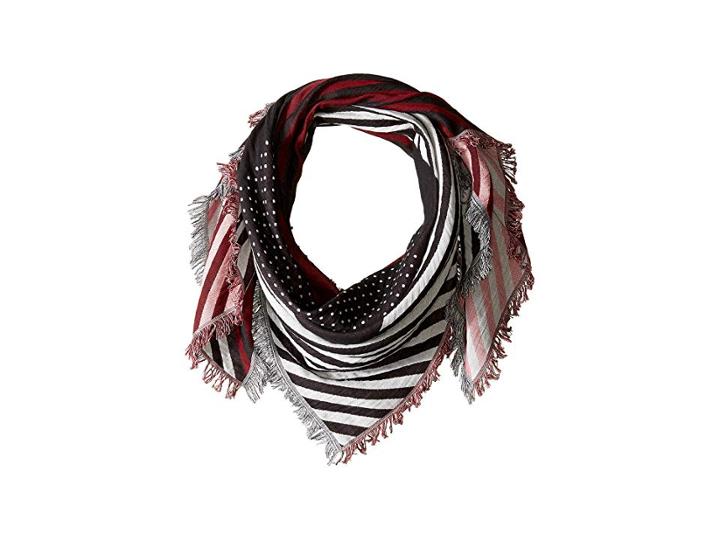 Rebecca Minkoff Dots Stripes Fringed Square (black) Scarves
