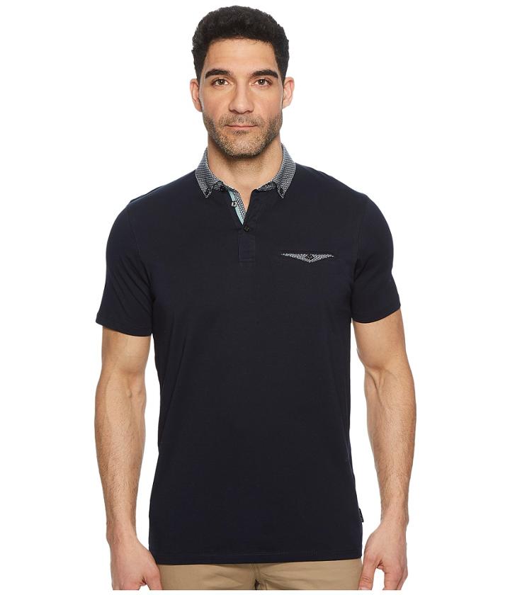 Ted Baker Movey Short Sleeve Woven Geo Collar Polo (navy) Men's Clothing