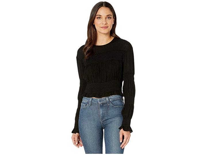 Wayf Tyler Smocked Long Sleeve Top (black) Women's Clothing