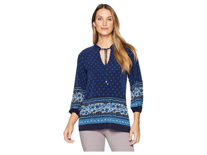 Michael Michael Kors Sunny Batik Border Top (true Navy/radiant Blue) Women's Clothing