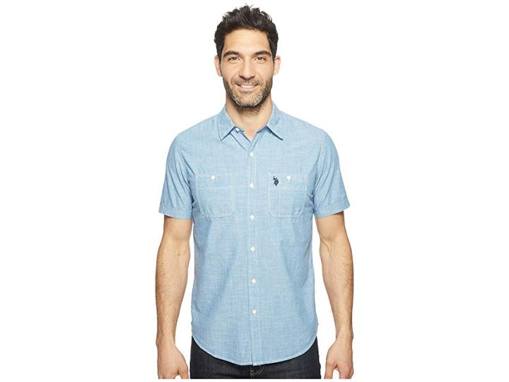U.s. Polo Assn. Solid Short Sleeve Slim Fit Two-pocket Sport Shirt (pale Blue) Men's T Shirt