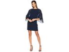 Halston Heritage Cape Sleeve Dress Floral Embroidery (dark Navy) Women's Dress