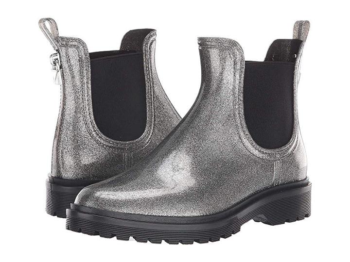 Michael Michael Kors Tipton Rain Bootie (gunmetal Glitter Pvc) Women's Rain Boots
