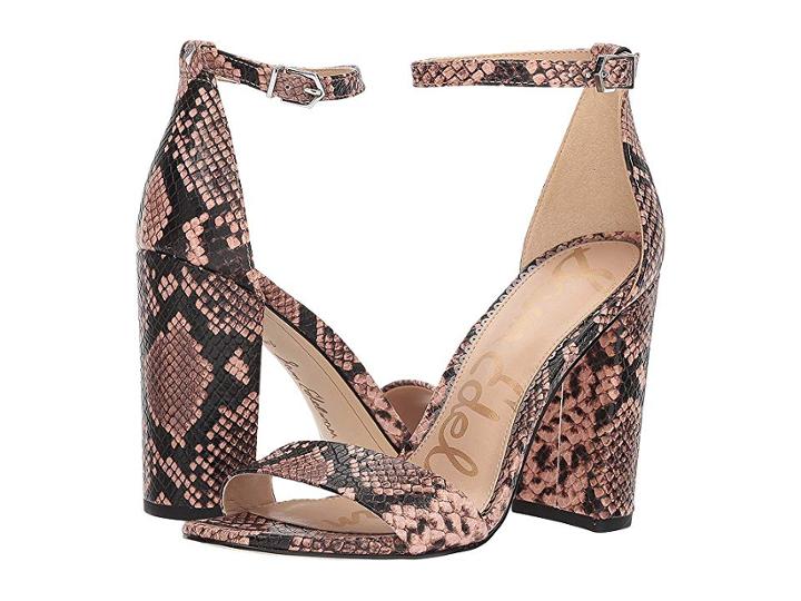 Sam Edelman Yaro Ankle Strap Sandal Heel (dusty Rose Royal Snake Print Goat Leather) Women's Dress Sandals