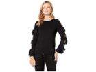 Cece Slit Bell Sleeve Sweater W/ Bows (rich Black) Women's Sweater