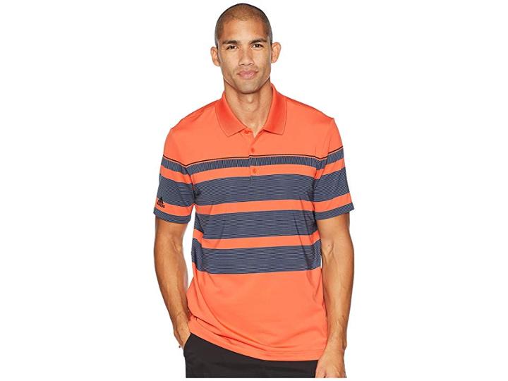 Adidas Golf Ultimate Engineered Stripe Polo (raw Amber/tech Ink/black) Men's Clothing