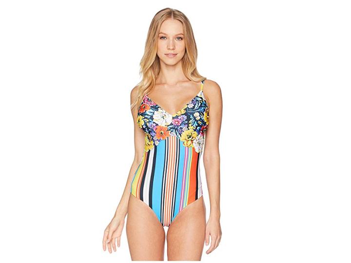 Mary Katrantzou Maillot One-piece Swimsuit (flora Stripe Yellow) Women's Swimsuits One Piece