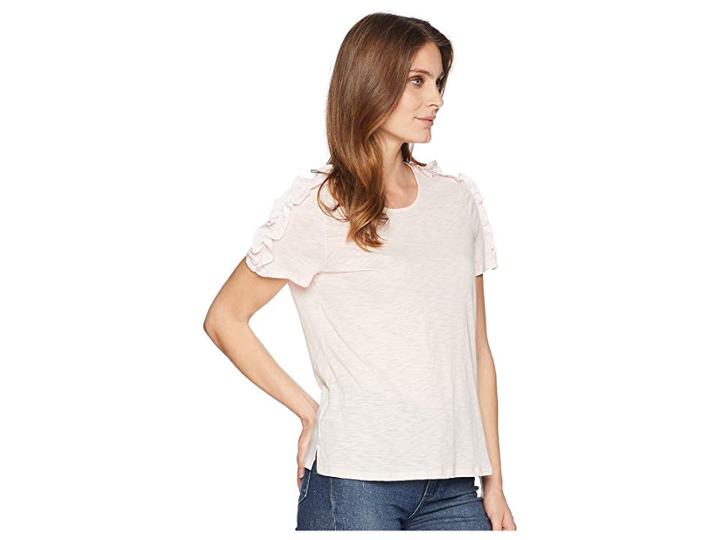 Cece Short Sleeve Mix Media Knit Top (floret Pink) Women's Clothing
