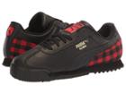 Puma Kids Roma Leather Leather Flannel Ps (little Kid) (puma Black/puma Team Gold/ribbon Red) Kids Shoes