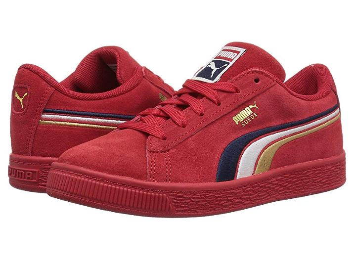 Puma Kids Suede Classic Multicolor Embossed (little Kid/big Kid) (ribbon Red/peacoat/puma White/puma Team Gold) Boy's Shoes