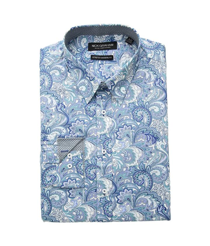 Nick Graham Paisley Print Stretch Shirt (purple/turquoise) Men's Long Sleeve Button Up