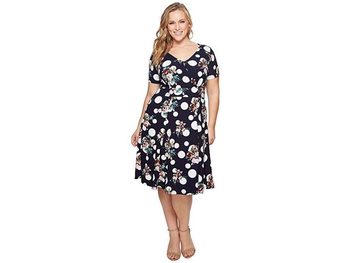 Kari Lyn Plus Size Stephanie Fit And Flare Dress (navy/multi) Women's Dress