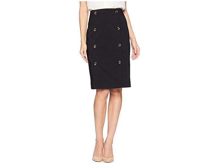 Calvin Klein Pencil Skirt W/ Buttons (black) Women's Skirt