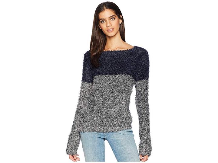 Romeo & Juliet Couture Two-tone Eyelash Sweater (navy/grey) Women's Sweater