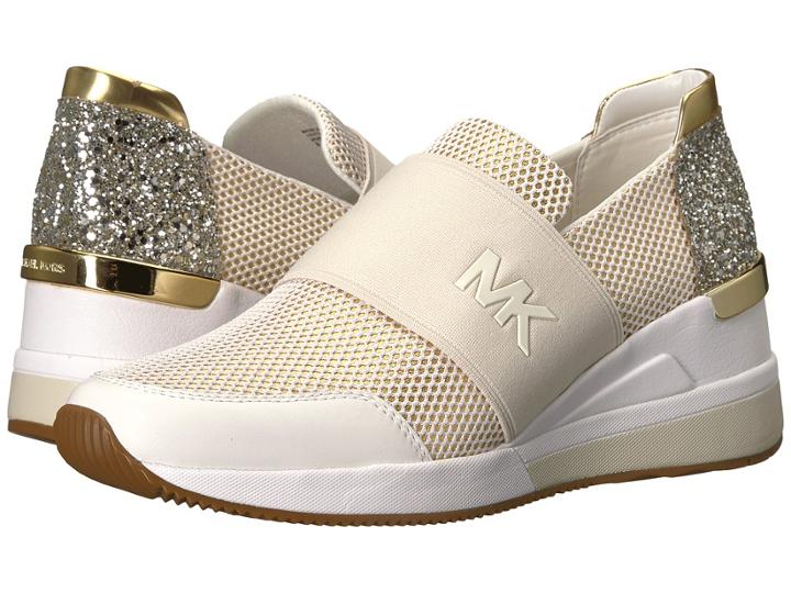 Michael Michael Kors Felix Trainer (optic/gold Metallic Nappa/net Mesh/chunky Glitter) Women's Shoes
