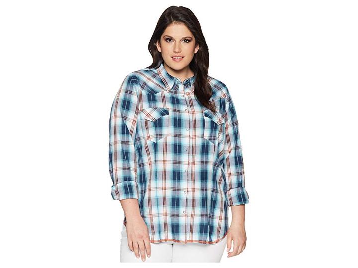 Roper Plus Size 1531 Lagoon Dobby (blue) Women's Clothing