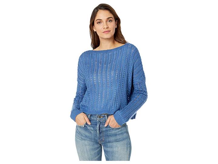 Moon River Boat Neck Sheer Sweater (indigo) Women's Clothing