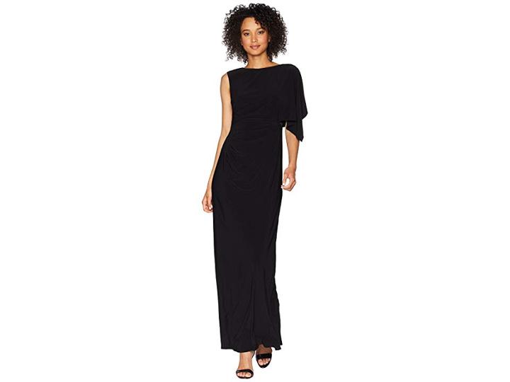 Adrianna Papell One Shoulder Jersey Gown With Draped Bodice (black) Women's Dress