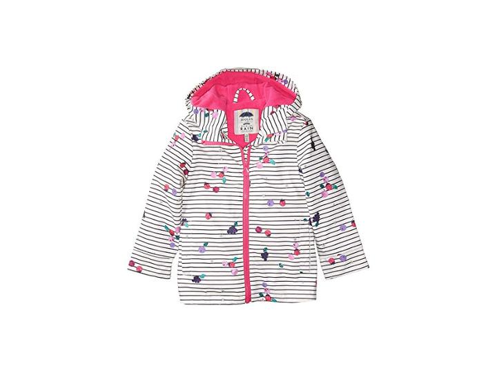 Joules Kids Printed Waterproof Rubber Coat (toddler/little Kids) (berry Stripe) Girl's Coat