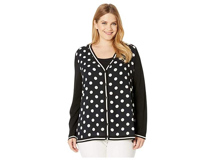 Anne Klein Plus Size Woven Front Cardigan (anne Black/anna White) Women's Clothing