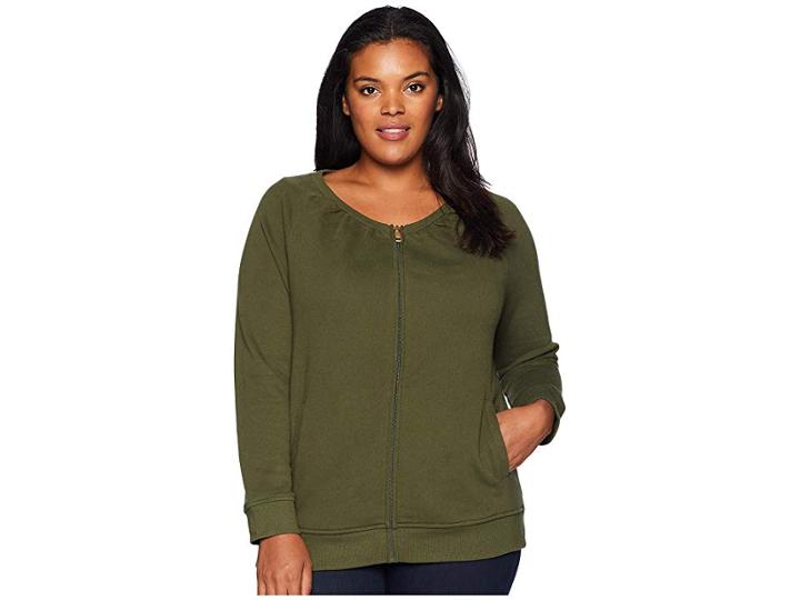 Lauren Ralph Lauren Plus Size French Terry Jacket (admiral Green) Women's Jacket