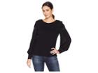 Two By Vince Camuto Long Sleeve Smocked Shoulder Mix Media Slub Top (rich Black) Women's Clothing