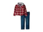 7 For All Mankind Kids Two-piece Set Twill Plaid Hooded Sport Shirt With Medium Wash Denim Jeans (toddler) (merlot Plaid) Boy's Active Sets
