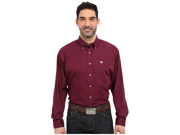 Cinch Long Sleeve Button Down Solid (burgundy) Men's Long Sleeve Button Up