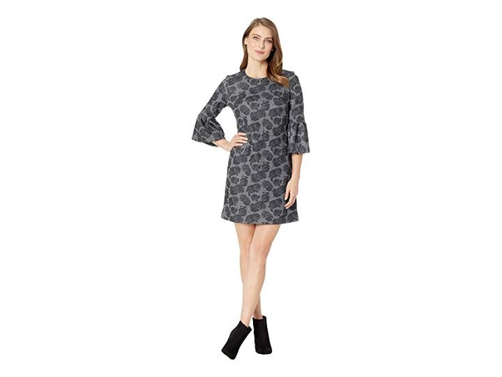 Calvin Klein Floral Print Bell Sleeve Ponte Dress Cd8pf86l (tin/black) Women's Dress