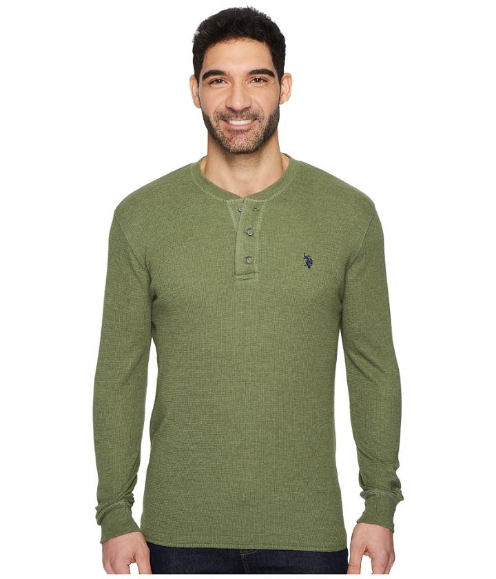 U.s. Polo Assn. Long Sleeve Thermal Henley Shirt (olive Green Heather) Men's Long Sleeve Pullover